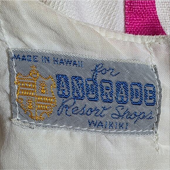 VTG 60s Andrade Resort Shops Hawaiian Pink/White Hibiscus Floral Mod Dress, Sz M - Picture 8 of 10